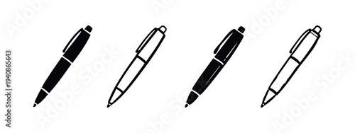 Set of Pen Icons. Writing and Drawing Tool Symbols for Office, Education, and Creative Work.