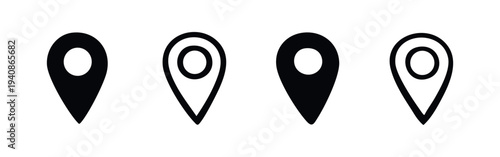 Simple Location Pin Icon Set. Map Marker and GPS Point Symbols Collection.