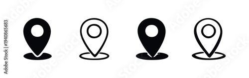 Map Location Pin with Base Icon Set. GPS Marker and Navigation Point Symbols.