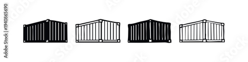 Front View Shipping Container Icon Set. Cargo Logistics and Intermodal Transport Symbols.