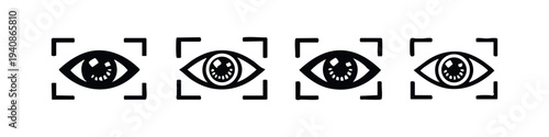 Eye scan biometric identification icons set. Surveillance and security eye symbols collection for authentication.