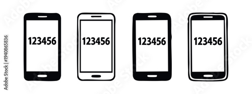 Smartphone with passcode icons set. Mobile phone security authentication symbols for digital device access.