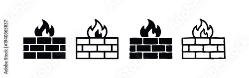 Digital Firewall Icon Set. Network Security and Data Protection Symbol.