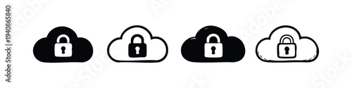 Cloud Security and Data Protection Icon Set. Secure Cloud Storage and Privacy Symbol.