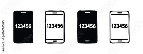 Mobile phone with passcode entry icons. Smartphone security verification symbols for digital device authentication.
