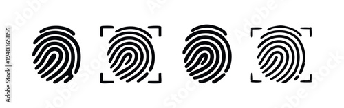 Fingerprint Scanning and Biometric Identification Icon Set. Security and Access Control.