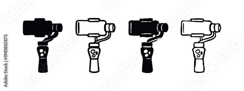 Smartphone Gimbal Stabilizer Icons Set. Handheld device for steady video recording and photography.