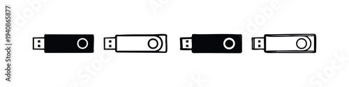 USB Flash Drive Icons Set. Portable digital memory stick for data storage and transfer.