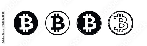 Bitcoin Symbol Icons Set. Digital currency and blockchain technology illustration.