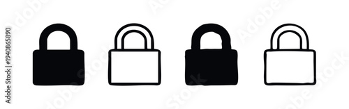Padlock Security Icons Set. Symbol of protection, safety, and secured access.