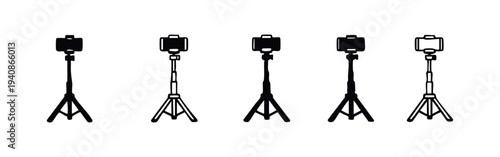 Selfie Stick Tripod with Smartphone Icons for Vlogging, Live Streaming, and Content Creation