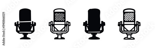 Studio Microphone Icon Set for Podcasting, Music Production, and Voice Recording
