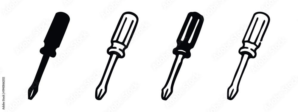 Fototapeta premium Simple Phillips Screwdriver Icons Set. Handyman Tool Vector Illustration on White Background.