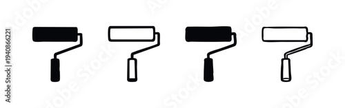Hand-Drawn Style Paint Roller Icons Set for DIY and Home Decor Vector on White Background.