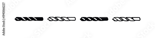 Spiral Drill Bit Icons Set. Essential Tooling for Drilling Applications Vector on White Background.