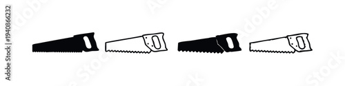 Hand Saw Tool Doodle Icon Set. Black and white vector illustrations of construction and carpentry equipment.