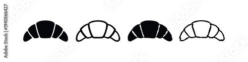 Croissant icons set in flat and outline style, hand drawn doodle croissant vector illustration.
