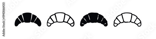 Set of various croissant icons, hand drawn style bakery vector illustration.