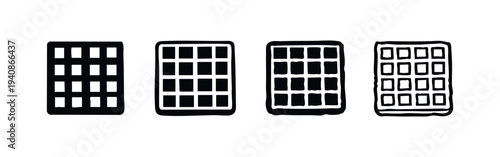 Waffle icons set in flat and outline style, hand drawn dessert vector illustration.