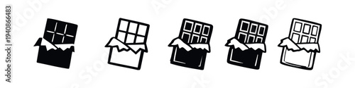 Hand-drawn Chocolate Bar Icon Set. Various Wrapped Sweet Doodles in Black and White.