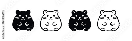 Cute Hamster Icon Set. Adorable Small Rodent Character Silhouettes and Outlines in Different Styles.