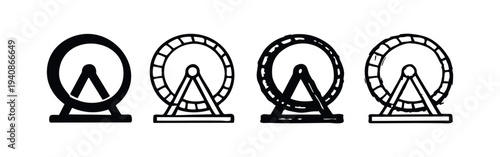 Ferris Wheel Icon Set. Amusement Park Attraction Silhouettes and Outlines in Different Styles.