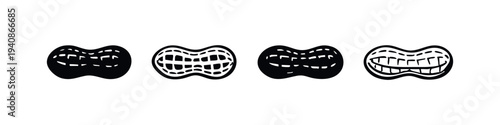 Cuadro en lienzo Collection of stylized black and white peanut shell icons, isolated on white background