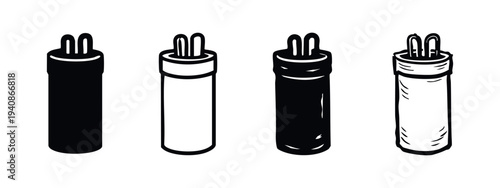 Fluorescent lamp starter icon set in various styles, depicting electrical components.