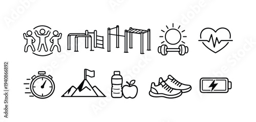 Fitness, exercise line icon set. workout, health, gym, wellness line icons collection