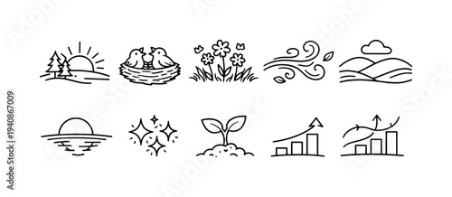 Nature and environment outline icon set. eco, wildlife, sustainability linear collection