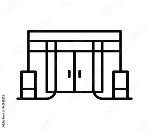 Simple Outline of Modern Building Entrance with Double Doors and Pillars