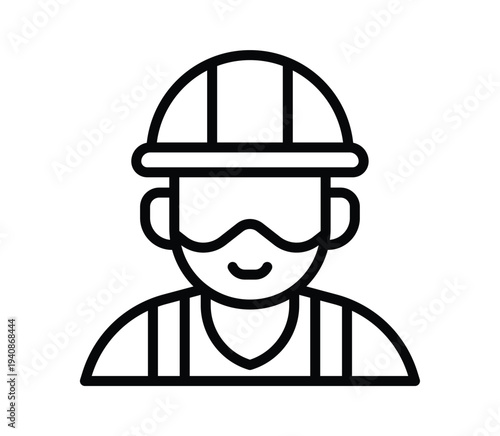 Construction Worker Icon with Safety Helmet and Smiling Face Design