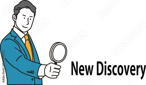 虫眼鏡をもつビジネスパーソンの男性イラスト