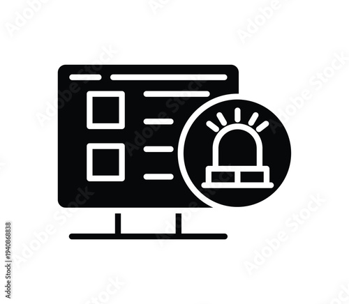 Computer Screen with Alert Icon for Emergency Notification System