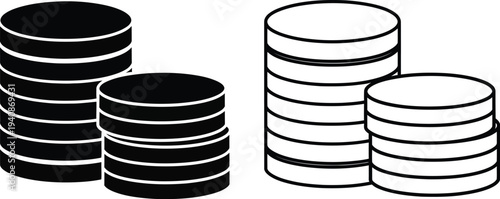 Coins stacked in black and white Vector
