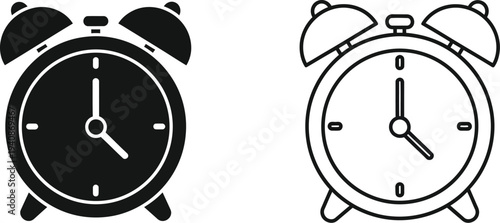 Black and white alarm clock vector Vector