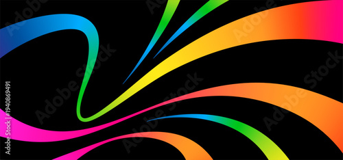 Color Line Waves. Flowing Paint Splash. Abstract Dynamic Background for Holi Festival. Wave Shape Gradient 3D Rainbow Ribbon.