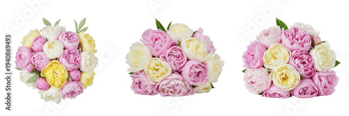 Pastel peony bouquet isolated on white background, Paeonia lactiflora, soft pink peonies, blush peonies, spring floral bouquet, cut flower arrangement, florist photography