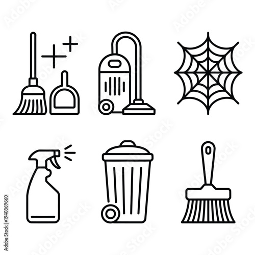 Essential Household Cleaning Tools and Home Hygiene Icons Collection