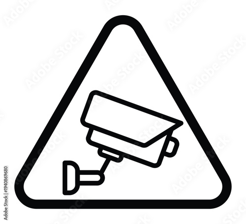 Warning Sign Featuring Security Camera Icon in Triangle Shape Design