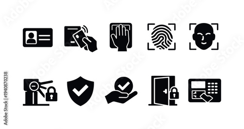 Security and access control solid icon set for authentication systems