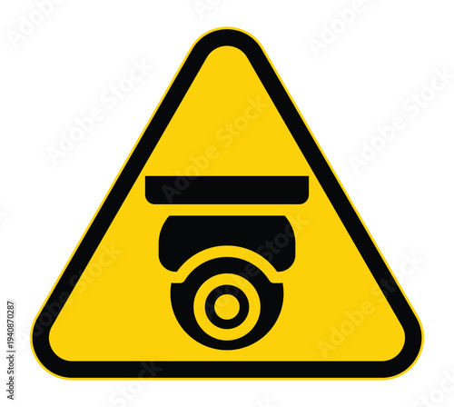 Warning Sign for Surveillance Camera in Yellow Triangle Shape