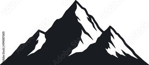 Illustration of black and white mountain peak silhouette icon