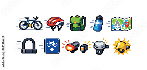 Adventure and cycling 3d icon set for outdoor exploration and travel