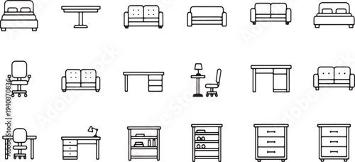 Illustration of set of furniture icons for home and office interior design