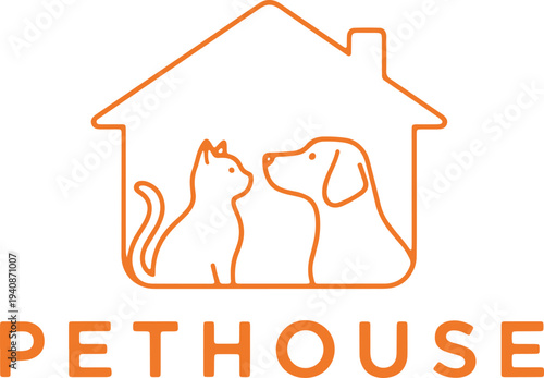 Illustration of pet house logo design with dog and cat outline