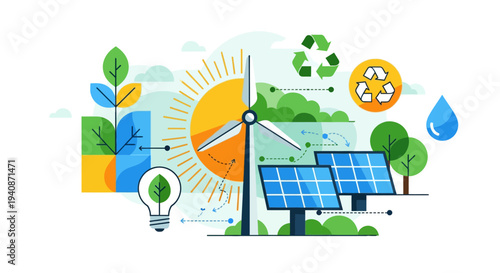 Set of eco-friendly energy icons vector, sustainable power symbols