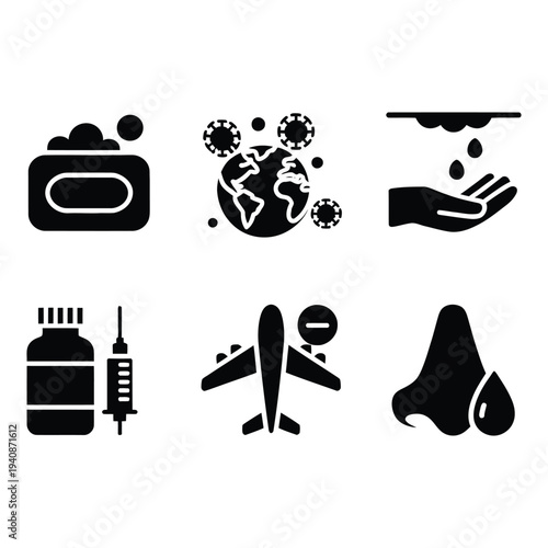 Collection of Public Health Hygiene and Pandemic Awareness Medical Glyph Icons