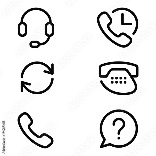Collection of Outline Communication and Customer Support Icons for Digital Interface Design