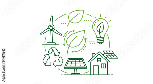 Set of 8 eco friendly icons vector, green energy and sustainability symbols